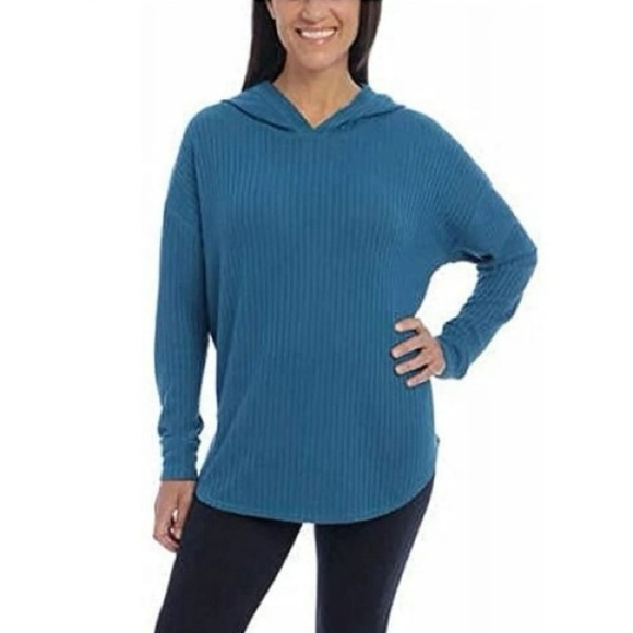 Chaser Teal Thermal Long Sleeve Drop Shoulder Hi Lo Pullover Hoodie S - Picture 1 of 12